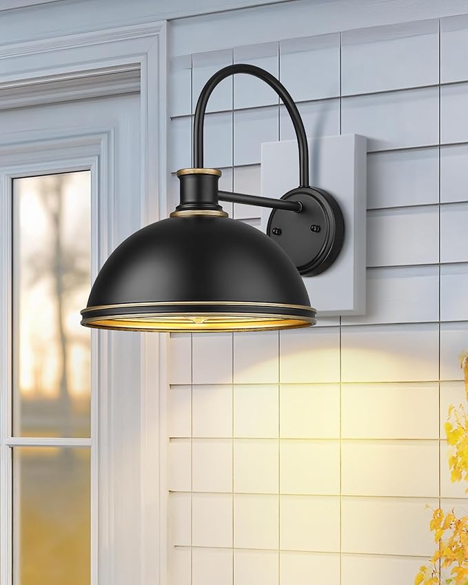kudos Exterior Gooseneck Barn Light, Farmhouse Black Outdoor Wall Light, Rustic Industrial Wall Sconces for Porch Entryway Garage, 1 Pack, KDOWL03-BK-S