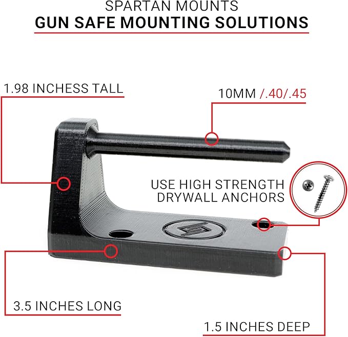 Spartan Mounts Universal Pistol Revolver Wall Mount | Display Hook Adapter Bore Mount Storage System for Gun Airsoft Pistol Revolver (10mm/.40/.45)