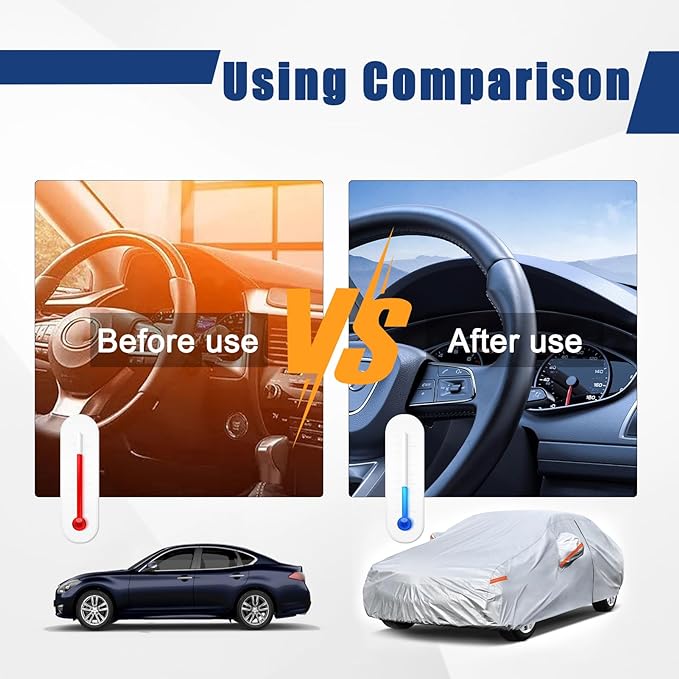 Kayme 6 Layers Car Cover Custom Fit for Toyota Corolla Sedan (2000-2025) Waterproof All Weather for Automobiles, Outdoor Full Cover Rain Sun UV Protection with Zipper Cotton/Silver