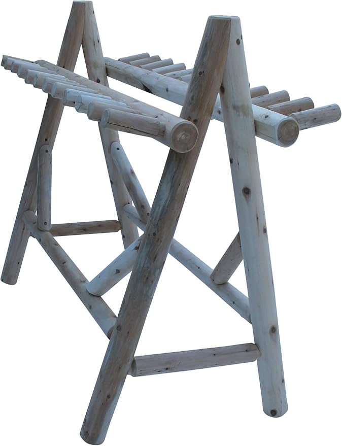 22-Place Freestanding Ski Log Racks, Pole Ski Holders, Garage Racks for Organization, Pole Stands, Snowboard Rack Garage, Snow Skis Sports Storage - Natural + 15" Anchor Kit