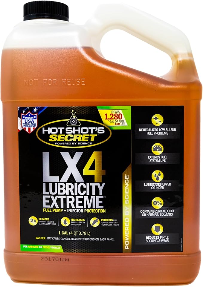 Hot Shot's Secret LX4 Lubricity Extreme 1 Gallon, Fuel Treatment for All Engines, Gasoline & Diesel Additive, Fuel Additive Increases Lubricity, Protects & Extends Fuel System Life