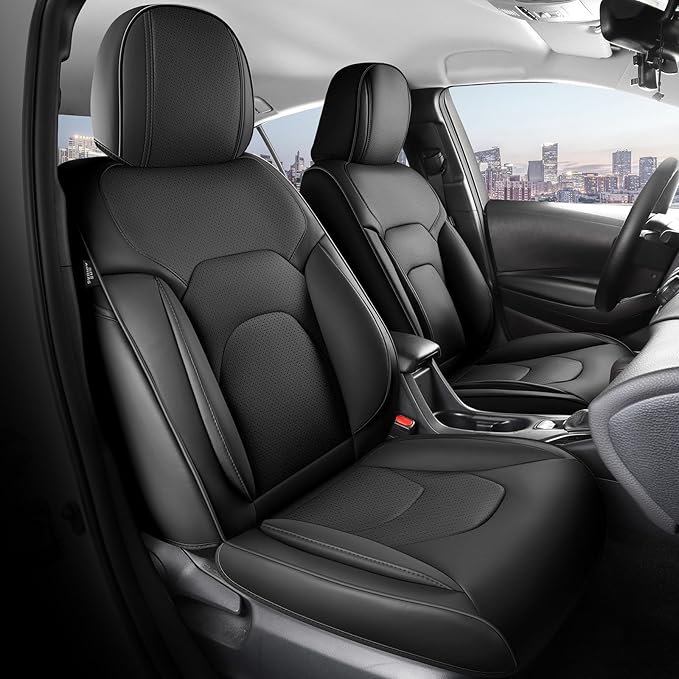 FREESOO Car Seat Covers Full Set,Waterproof Automotive Seat Covers, Leather Cars Interior Covers, Seats Protection Universal fit Babies & Adult (Black)