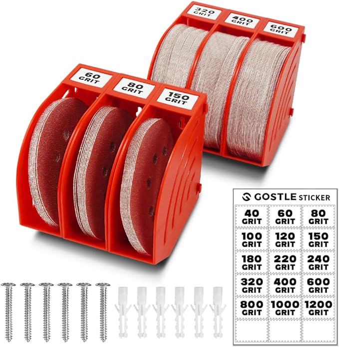 5 Inch Professional Sanding Discs Storage Bins - 6 Bins Set for Efficient Organization, Offset Snap-On Connection, Grit Classification, Space-Saving Design and Versatile Application, Red