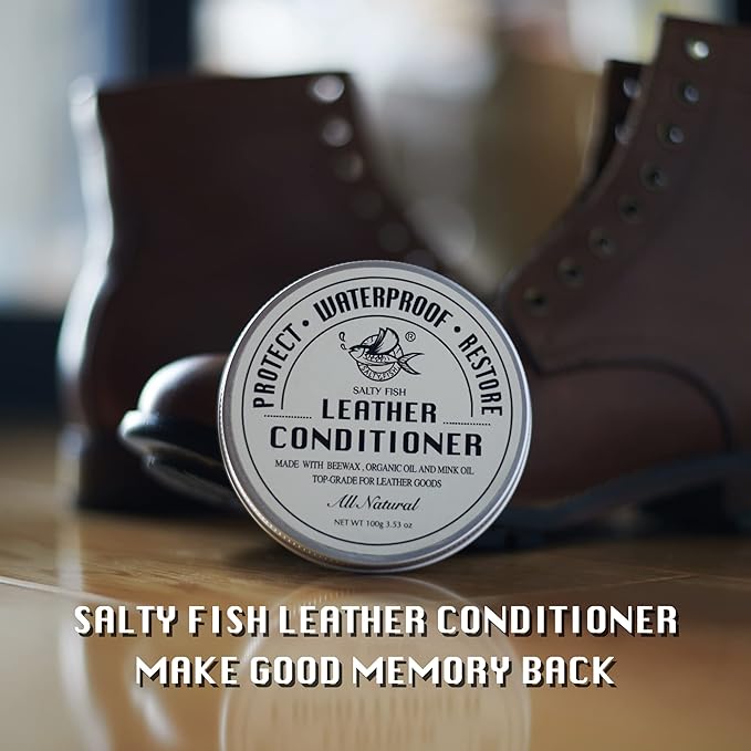 SALTY FISH All-Natural Leather Conditioner and Cleaner,Made with Mink Oil Beeswax,Protect Soften Waterproof Leather Furniture,Car Seats,Shoes,Boots,Bags (3.53 Oz with Sponge)