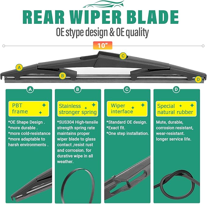 24" 24" 10" Windshield Wiper Blades Replacement for Toyota Sequoia 2023 2024 Premium All Weather Front Rear Wipers Set - OEM Quality (Pack of 3)