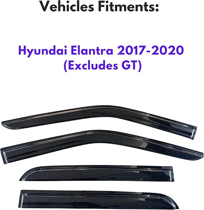KPY Window Visor Compatible with Hyundai Elantra 2017-2020 (Excludes GT), 4PC Rain Guard Side Window Vent Deflectors Tape-On Mugen Style, 2017 2018 2019 2020