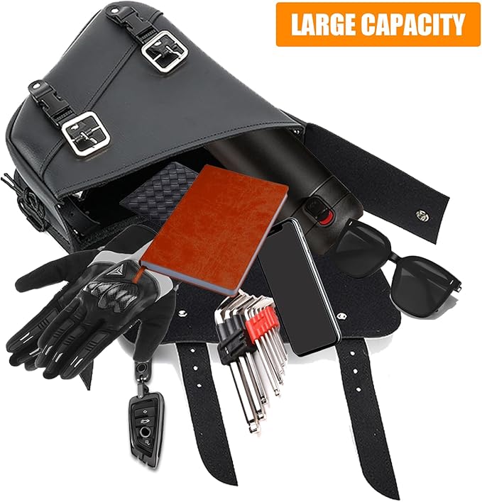 Gargoyle Bells Solo Swing Arm Bags - PVC Waterproof Motorcycle Luggage for Sportster Softail (Right + Left, Black)