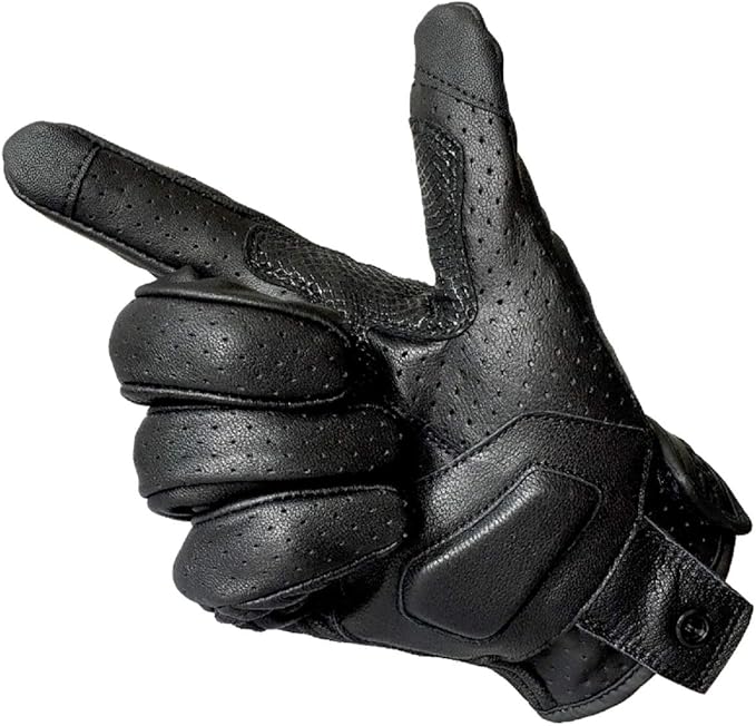 Updated Men’s Leather Motorcycle Gloves with Two Touchscreen Fingers Anti-Slip Motorbike Racing Gloves (Updated,Perforated, XXL)