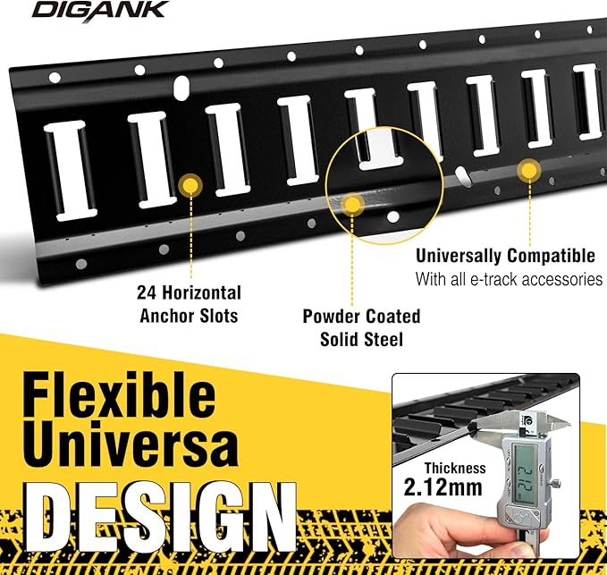 E Track 4'（4 Pack） with Powder-Coated Steel Trailer Tie Down for Garages, Trucks, Pickups, and Vans, E-Track Rail Reliable Cargo Restraint (Screws Not Included)