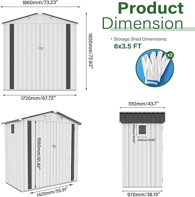 6 x 4 FT Outdoor Storage Metal Shed, Bike Garden Tool Shed with Slooping Roof, Lockable Doors and Aluminum Frames, Shed Easy to Assemble for Garden, Patio, Lawn, White