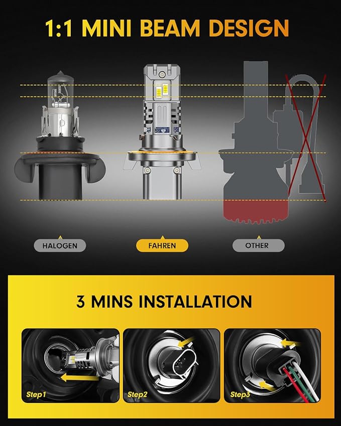 FAHREN Latest & Brightest H13/9008 LED Bulbs, (1,000%) 10X Brighter 60,000LM Ultra Brightness, 6500K Cool White, 1:1 Min Size,IP68 Waterproof Fog Bulbs HID,Pack of 2,Plug-N-Play.