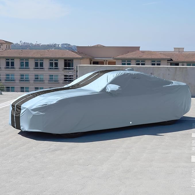 iCarCover Custom SUV Cover for Pontiac Trans AM (1982-1990) Waterproof All-Weather Rain Snow UV Sun Protector Full Exterior Indoor Outdoor Car Cover (Stripe - Gray/Black)