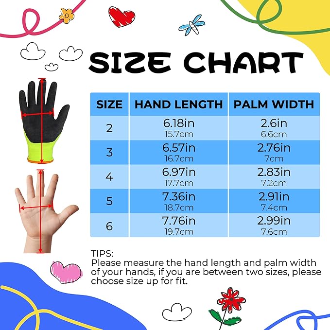 HANDLANDY 3 Pairs Kids Gardening Gloves Latex Free, Nitrile Coated Children Toddler Garden Yard Work Gloves for Little Girls Boys (Size L, Black-Green)