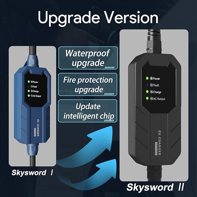 Skysword Ⅱ Level 1 EV Charger (110V, 16A, 25ft), EVSE Home Electric Vehicle Portable Charging Station (NEMA 5-15 Plug)