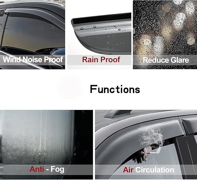 Side Window Wind Vent Deflector, 2pcs Out-Channel Tape-On Sun Rain Guards Set, Dark Smoke Nice Window Visor fit for 1996-2000 Honda Civic 2-Door Coupe 92602