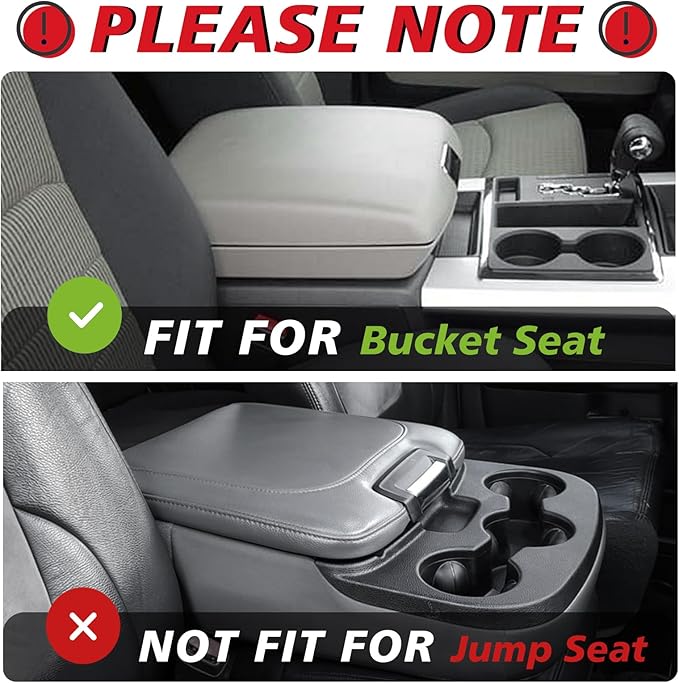 Muslogy Center Console Armrest Cover Compatible with Dodge Ram1500/2500/3500 2013-2018 Comfort Armrest Pad Arm Rest Cushion Vegan Leather Protector 1-Inch Extra Thick(Bucket Seat ONLY)