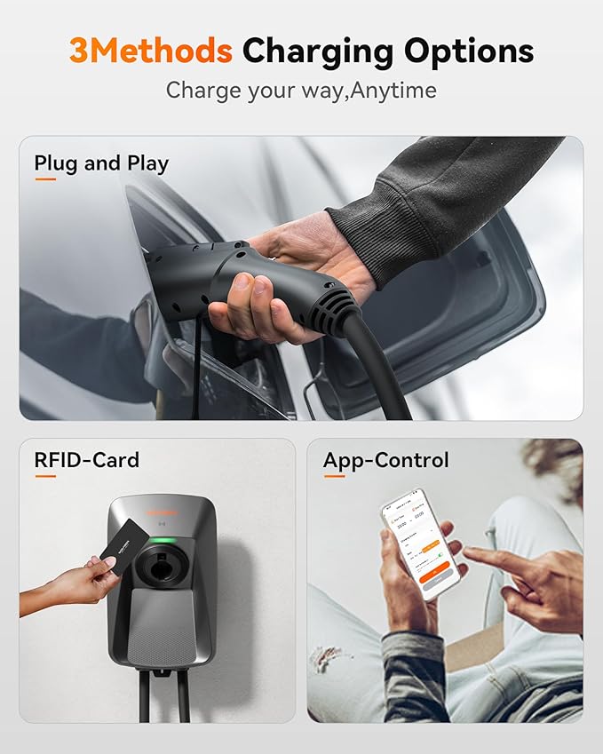 WOLFBOX Level 2 ev Charger 40 Amp J1772,ev Charger Level 2 with NEMA 14-50 Plug 25ft Cable,Smart APP&RFID Card Control,240V Electric Vehicle Charging Station for Electric Automobile(WE40)