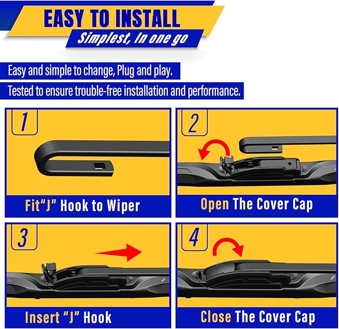 3 wipers Replacement for 2017-2021 2022 2023 2024 Chrysler Pacifica, Windshield Wiper Blades Original Equipment Replacement - 26"/20"/14" (Set of 3) U/J HOOK