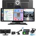 Wireless Carplay Screen for Car, 10.26" HD Touchscreen with 4K Dash Cam Portable Carplay & Android Auto Car Stereo with Backup Camera, GPS Navigation Mirror Link, Bluetooth, FM, Siri
