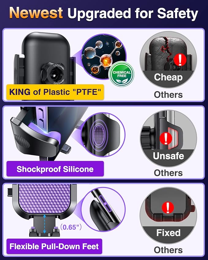 [Pro Version] VANMASS Universal Car Phone Mount [Super Suction Cup] Dashboard Phone Holder, Handsfree Windshield Dash Vent Phone Holder Car, Compatible for iPhone 16 15 14 13 Samsung LG & Truck,Purple