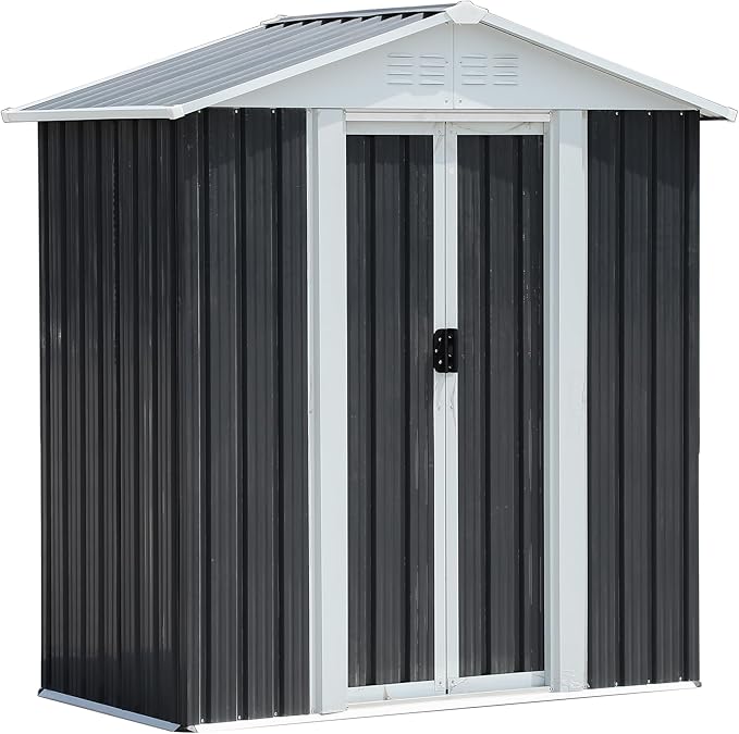 5x3 FT Outdoor Storage Shed, Metal Garden Shed with Frame Floor, Small Outside Tool Shed with Lockable Sliding Doors & 4 Air Vents, Waterproof Storage Building for Backyard, Patio, Lawn, Gray