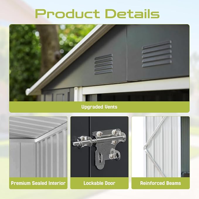 6' x 4' Outdoor Storage Shed, Sturdy Metal Building w/Lockable Doors for Garden, Backyard, Poolside and Lawn, Green