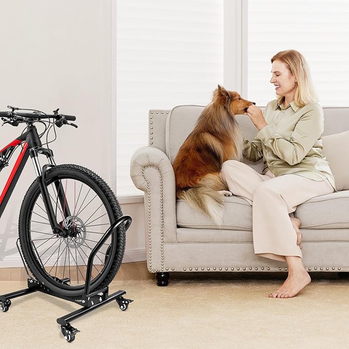 Bike Floor Stand Freestanding Space-Saving Indoor Garage Bike Storage Bicycle Parking Rack Adjustable for 20"-29" Mountain Road Bikes