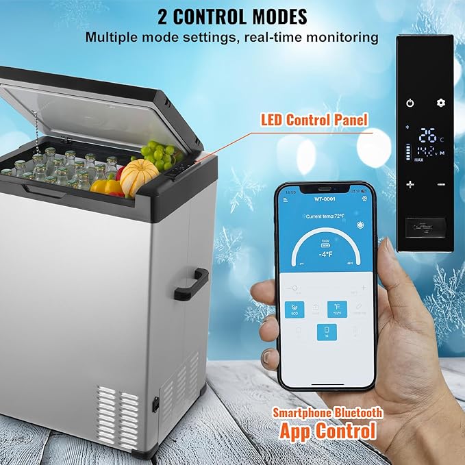 VEVOR 12 Volt Car Refrigerator Fridge, 70Liter(74qt) Single Zone Portable Freezer, -4℉-68℉ Adjustable Range, 12/24V DC and 100-240V AC Compressor Cooler for Outdoor, Camping, RV, Silver