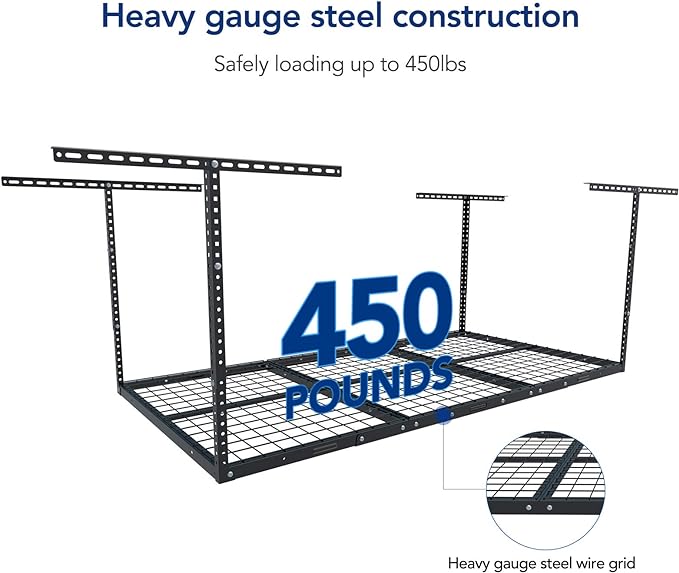 FLEXIMOUNTS 3x6 Overhead Garage Storage Adjustable Ceiling Rack 72" Length x 36" Width x 40" Height, 450lbs Weight Capacity, Black