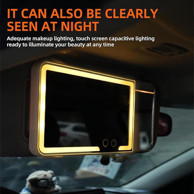 2 pack， Car Sun Visor Vanity Mirror， Rechargeable Led 3 Light Modes,Dimmable Touch Screen,Side with triple magnification mirror image (2)