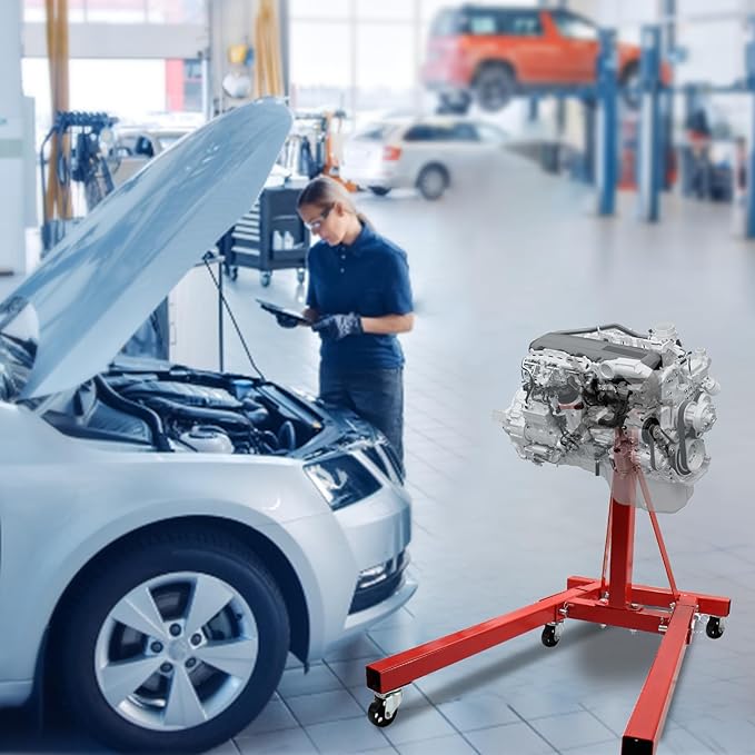 Engine Stand 2000LBS Capacity, Steel Rotating Engine Stand with 6 Casters, 360 Degree Rotating Rotating Engine Run Stand, Heavy Duty Engine Stand for Garages, Vehicle Maintenance Auto Repair, Red