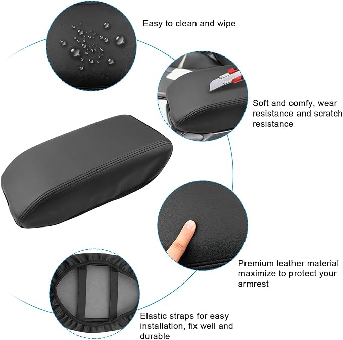 SXCY Fit for 2023 2024 2025 Honda Accord Armrest Cover for 2023 2024 2025 Accord Center Console Cover for 2024 2025 Honda Accord Accessories Armrest Cushion(Leather Cover with Black Stitching)
