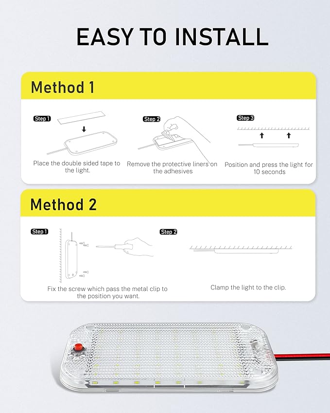 Dome Light for RV Interior, 48LED 800LM Ultra Bright 12 Volt LED White Lights, RV Ceiling Light with Switch Control, Ideal for Car Van Truck Camper Lorry Motorhome Boat(2 Pack)