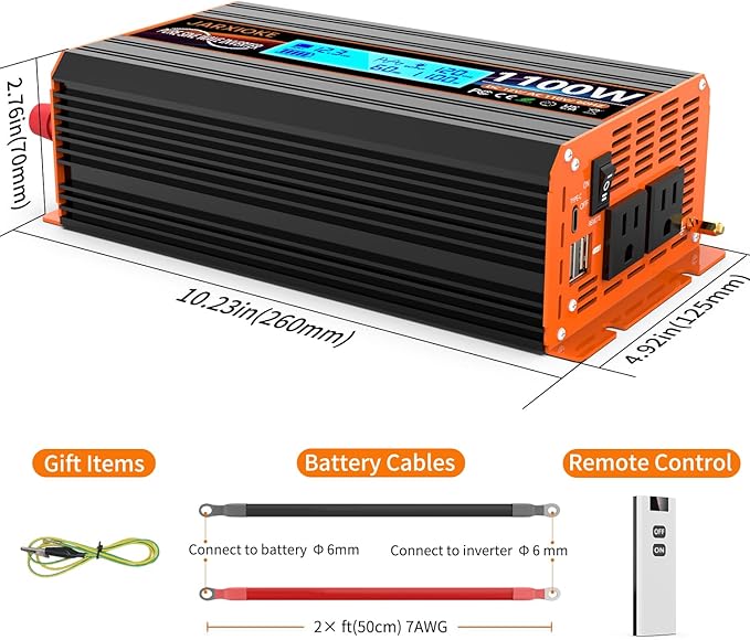 1100 Watt Pure Sine Wave Power Inverter 12V DC to 110V 120V Converter for Family RV Off Grid Solar System Car with Type-C Ports 2 AC Power Outlets Dual USB Ports LCD Display Wireless Remote Control…