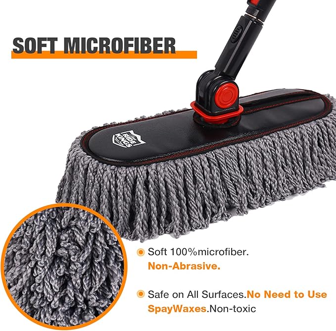 Car Duster Set, Car Duster Exterior Extendable Handle, Scratch Remover Large and Small Car Brushes Remove Dust Exterior Interior of Cars and Trucks,Microfiber Car Interior Brush, 2-Packs