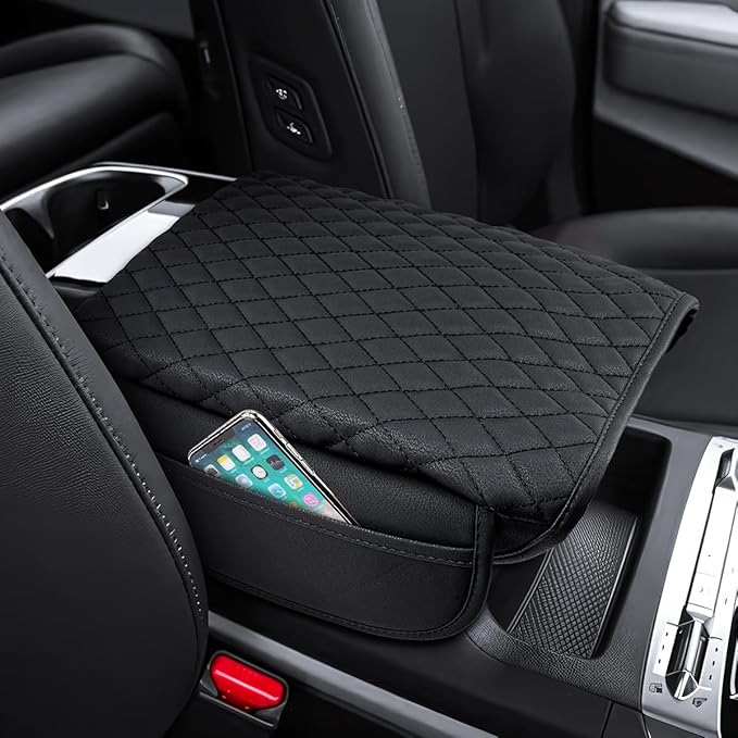 Shademax Center Console Cover for Kia Carnival KA4 2022-2024 2025 2026 Accessories Armrest Cover Console Cushion Pad Leather MPV Armrest Seat Box Cover Console Lid Protector with Pockets Storage Bag