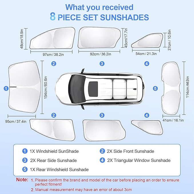 8pcs Car Window Shades for Toyota Sienna 2021-2025 Accessories,Windshield Side Rear Full Sunshade,Sun Visor UV Blocking, Privacy Protection and Blackout for Camping Outdoor