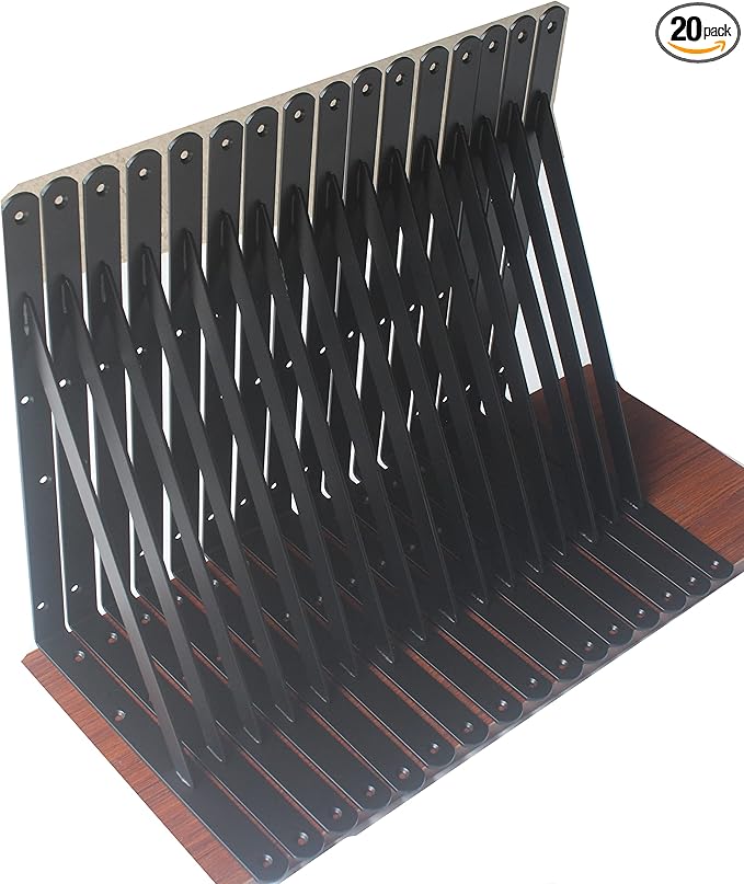 20 Pack L14 x H 10" Black Heavy Duty Shelf Brackets with Screws Metal Shelf Brackets Shelf Support Angle Brackets for Shelves L Brackets Heavy Duty Floating Shelf
