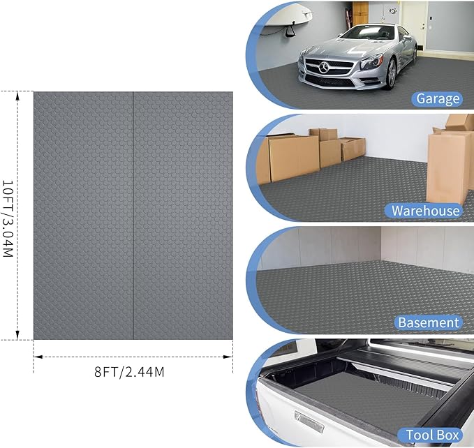 Premium Garage Floor Mat, Commercial Grade Heavy Duty Parking Mat for Garage Floor, Golf Cart Parking, Water/Stain Resistant Floor Runner (Grey Coin, 2 Rolls x 4 x 10 Feet)