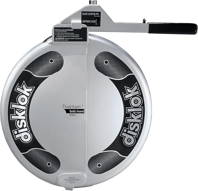 Security Device - Steering Wheel Lock - Full Cover - Silver - Thatcham Approved (Small, 13.7in - 15.3in)