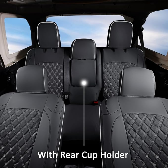 GIANT PANDA Fit Full Set Car Seat Covers for Jeep Wrangler 4 Door JL Sahara Altitude Rubicon 392 Unlimited 2018 2019 2020 2021 2022 2023 2024 2025 with Rear Cup Holder,Faux Leather - (Black+Gray)