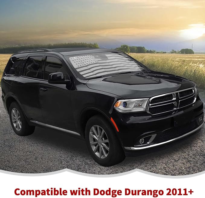 RT-TCZ Windshield Sunshade Sun Shade Heat Shield Window Sun Visor Mat for Dodge Durango 2011-2024,US Flag
