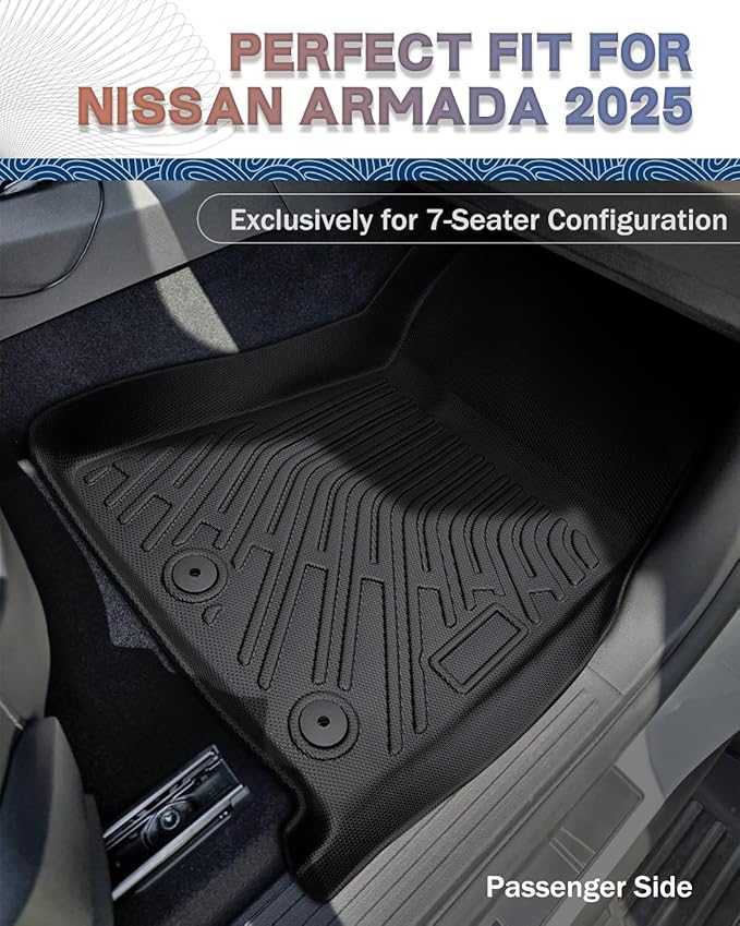 Icyhaws® for Nissan Armada/Infiniti QX80 2025 Floor Mats, All-Weather Protection Tech TPE Rubber Floor Liners Carpets Front/Rear Anti-Slip Tech Car Mats 1st and 2nd Row Automotive Accessories, 3 PCS