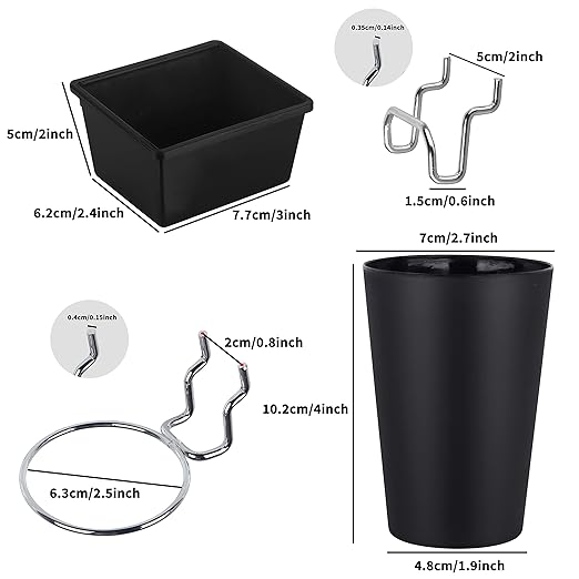 6 Sets Pegboard Bins Pegboard Cups with Hooks, Pegboard Hooks Assortment, Hooks for Pegboard Cup Holder for Organizing Accessories Tools Storage Office Workshop Garage Workbench Black