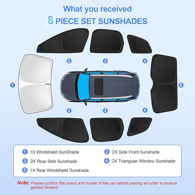 8pcs Car Window Shades for Volvo XC60 2018-2024 2025 Accessories,Windshield Side Rear Full Sunshade,Sun Visor UV Blocking, Privacy Protection and Blackout for Camping Outdoor
