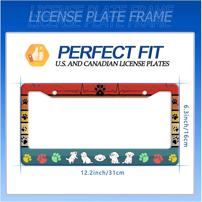 Dog License Plate Frame Cute Dog Paws License Plate Stainless Steel Animal Funny License Plate Holder Personalized Dog Car Accessory Decoration 12.3" x 6.3"for Men Women