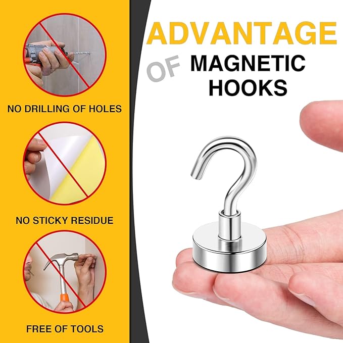 DIYMAG Magnetic Hooks, 30lbs+ Magnet Hook 2025 Cruise Cabin Ship Essentials Heavy Duty Strong Magnets Refrigerator Fridge Hanging for Classroom Beach Vacation Kitchen Grills Home 60 Pack