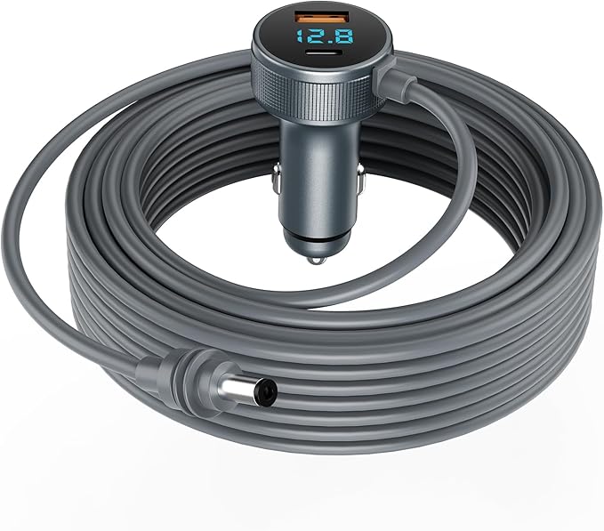 Starlink Mini Cable 12V-48V,Starlink Mini Car Adapter with Digital Display,Cigarette Lighter Adapter with USB C PD 40W& USB A 35W Ports for Trucks and Cars(16.4FT)