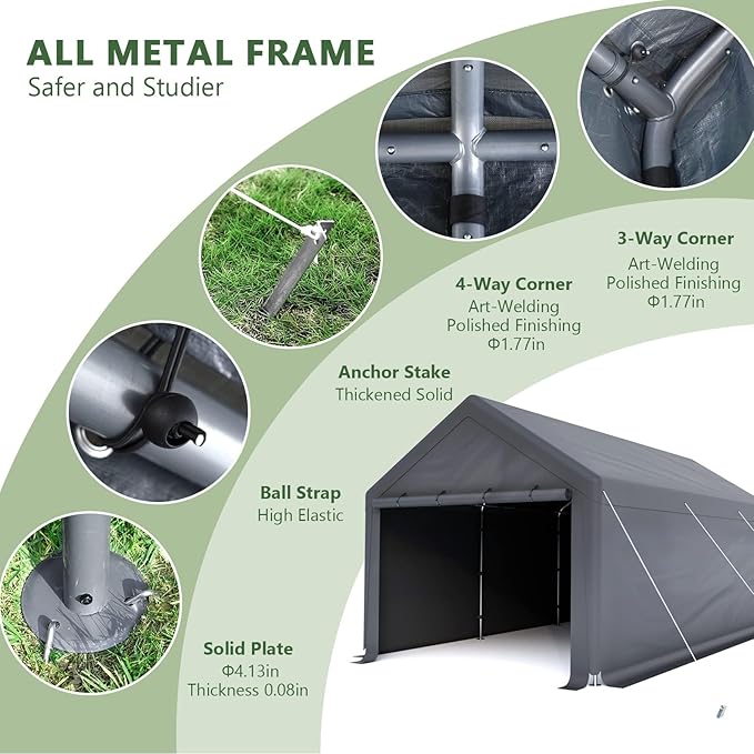 10x20ft Heavy Duty Carport with Removable Sidewalls,All Weather Carport Garage Party Tent Large Outdoor Canopy Storage Shed for Auto,Truck,Boat,Party (Grey)