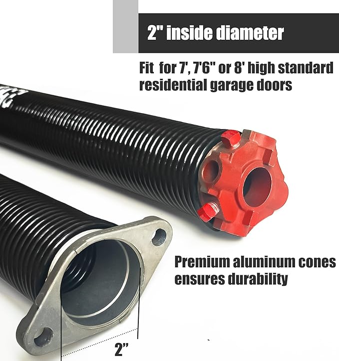 Garage Door Torsion Spring Set, Pair of 2" Electrophoresis Coated Garage Door Spring Replacement with 2 Non-Slip Winding Bars and Bearing, Minimum 16000 Cycles (.234x2x27")